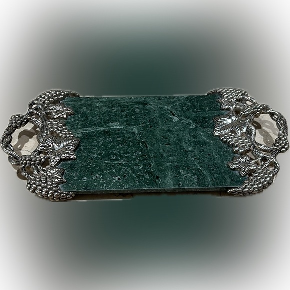 ✨Gorgeous✨Vintage Green Marble Slab✨Charcuterie Board✨Godinger Silver Art Co.✨ - Picture 2 of 12